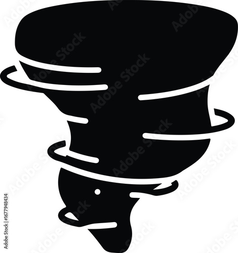 Simple black illustration of a tornado with swirling lines on a white background.