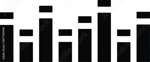 Close-up of a black and white bar graph with varying bar heights on a plain white background