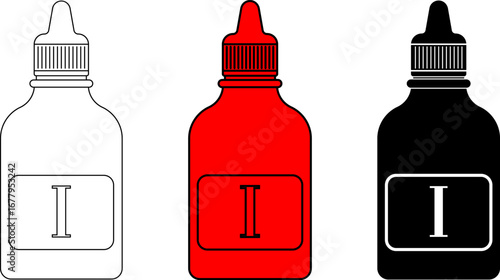 Povidone iodine bottle icon set