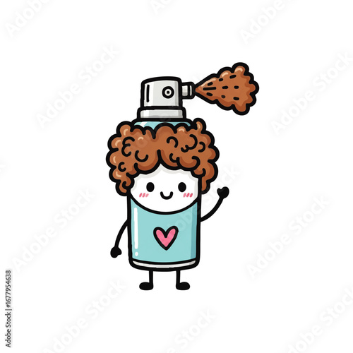 Cute Spray Bottle Cartoon Character with Smiling Face and Hair Illustration