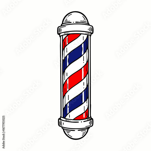 Classic Barber Pole Illustration with Red White and Blue Stripes Vintage Sign