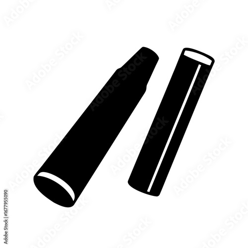 Two black cylinder objects, one conical and the other rectangular prism