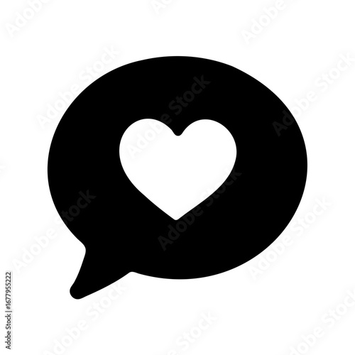 Black and white vector of a heart inside a speech bubble