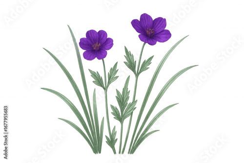 Wallpaper Mural Purple wildflowers blossoming among verdant foliage, presenting delicate botanical detail with clean isolated backdrop, ideal for graphic design needs Torontodigital.ca