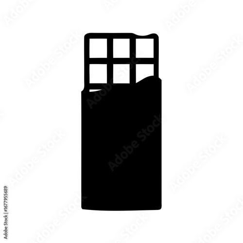 Monochrome drawing of a chocolate bar with wrapping slightly peeled open