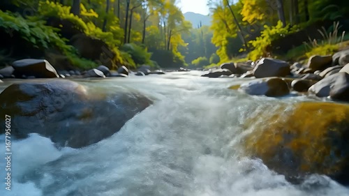 River rapids flowing swiftly through rocky forest