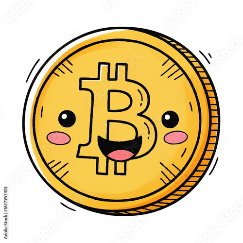 Cartoon Bitcoin Cryptocurrency Coin Character Digital Asset for Finance and Technology Designs