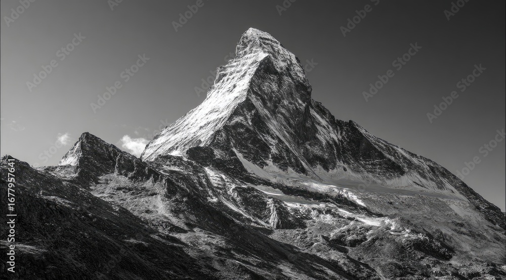 Obraz premium Majestic snow-capped mountain peak, dramatic monochrome vista