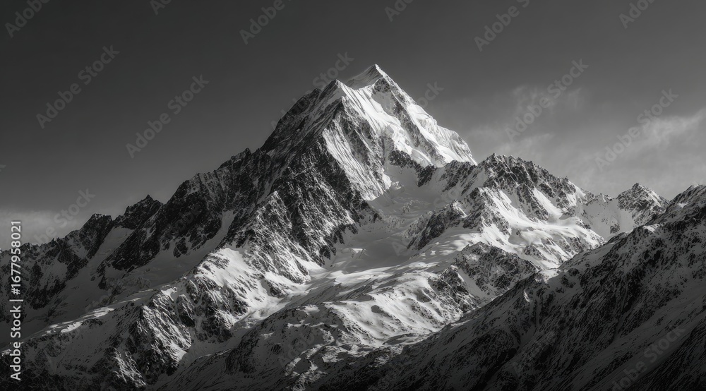Obraz premium Snowy mountain peak, dramatic light (2)