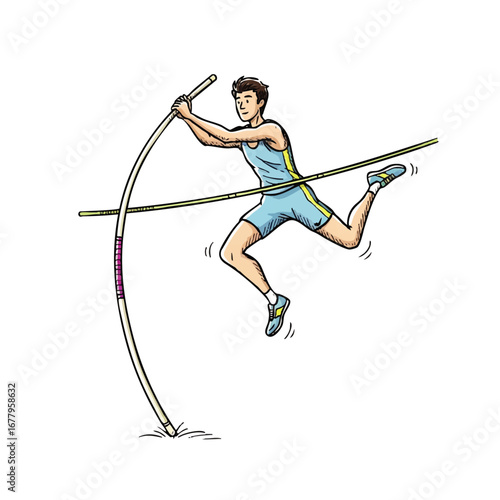 Male Athlete Pole Vaulting Illustration Sport Competition Concept Active Lifestyle
