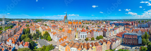 Aerial view of the city center of Gdansk, Poland