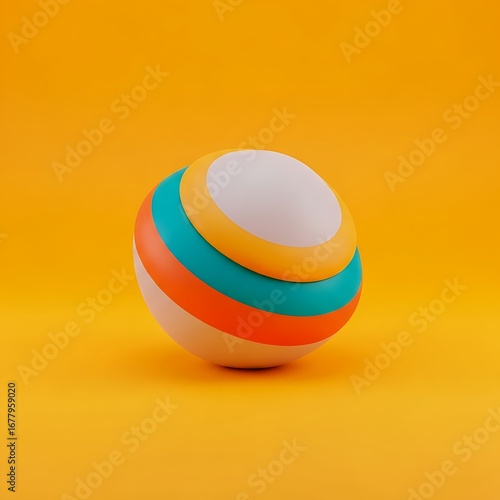 Colorful Striped Sphere on Yellow Background A 3D Render