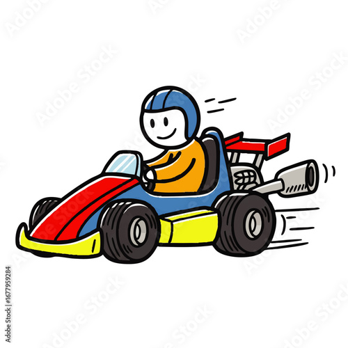 Cartoon Go Kart Racer Character Having Fun Driving Fast on the Track