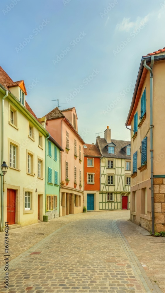 Fototapeta premium Medieval French city with cobblestone streets and medieval architecture