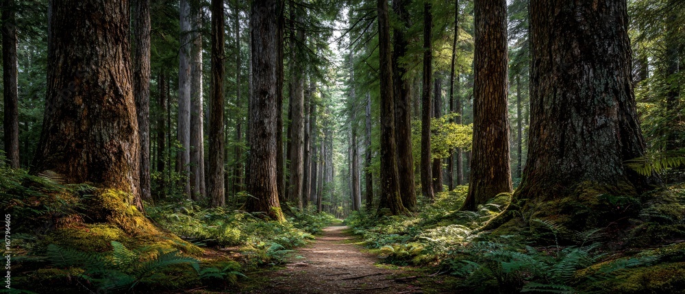 Fototapeta premium Exploring a Serene Forest Path Nature Trail Landscape Photography Tranquil Environment Ground Level View