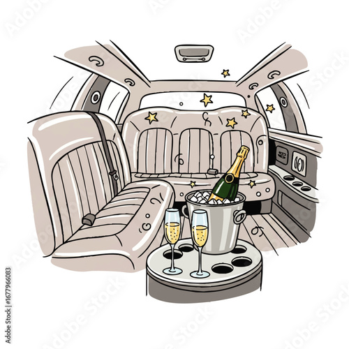 Limousine Interior Illustration Champagne Celebration and Luxury Transport