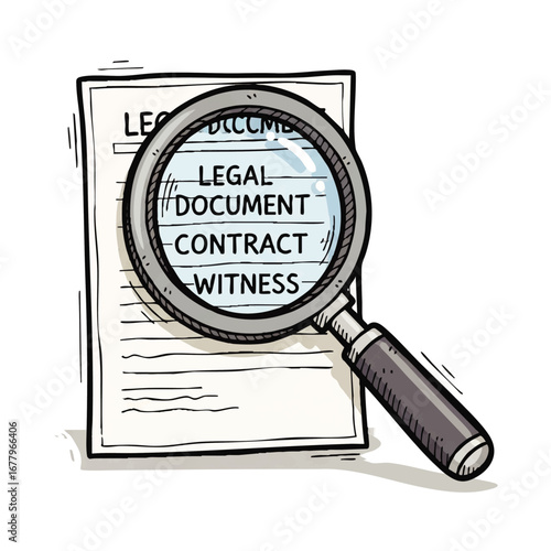 Legal Document Review Magnifying Glass Inspecting Contract Details for Accuracy and Compliance