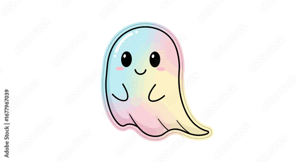 Obraz premium Vector Cute Cartoon Ghost SVG Illustration with Pastel Colors and Simple Outline Design