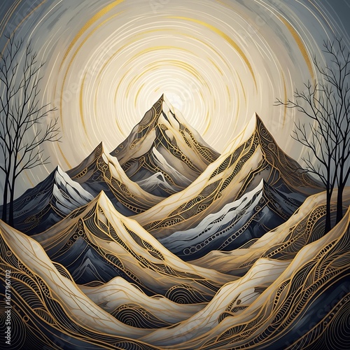 Golden Mountains and the Sun A Serene Landscape