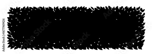 Dense hedge silhouette with leafy texture, natural plant border for decorative frame, organic background element for garden and landscape design