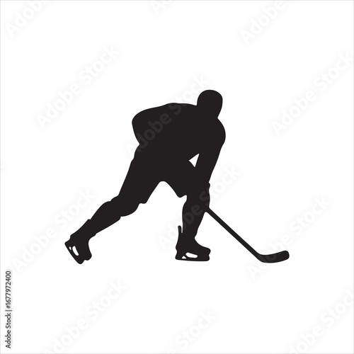 Silhouette of a hockey player in action on white background ice hockey sport