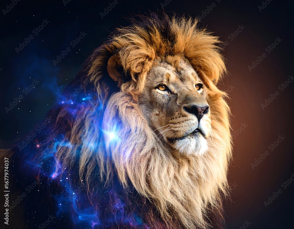 Fototapeta premium Majestic lion in cosmic glow