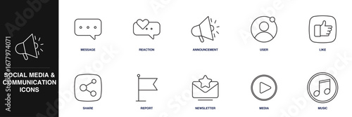 Social Media & Communication Line Icon Set