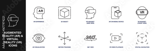 Augmented Reality (AR) & Virtual Reality (VR) Line Icon Set