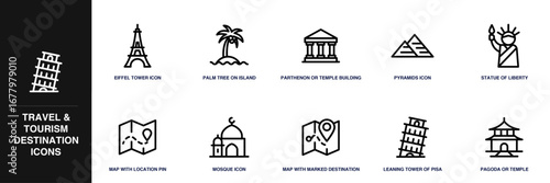 Travel & Tourism Destination Line Icon Set