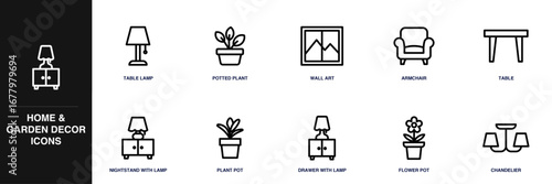Home & Garden Decor Line Icon Set