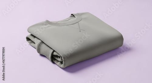 Folded Gray Sweatshirt on Lilac Background Apparel Mockup