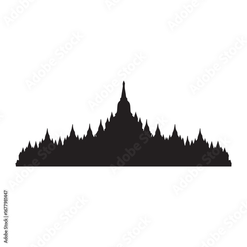 Borobudur Temple silhouette vector icon. Famous Indonesian landmark in Java. Buddhist stupa monument, ancient world heritage site.

