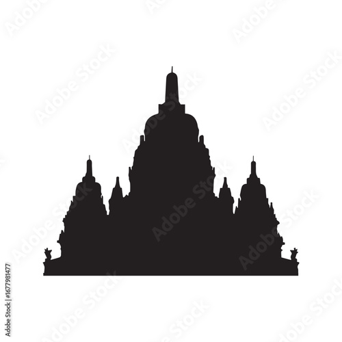 Prambanan Temple silhouette vector, famous Indonesian landmark icon
