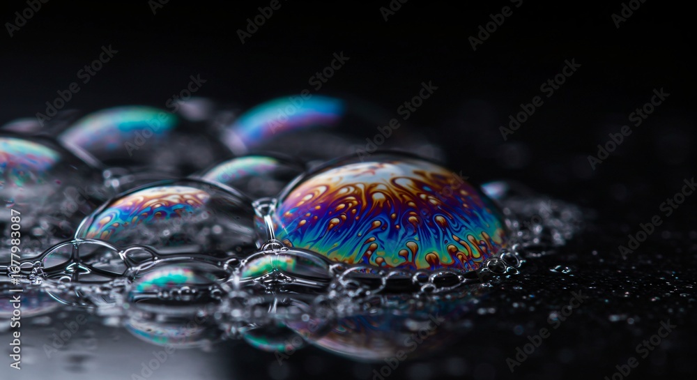 Naklejka premium Rainbow Hues in Soap Bubble Reflections