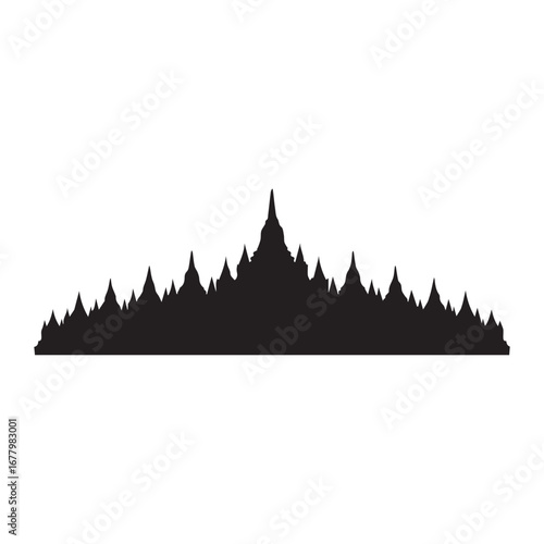 Borobudur Temple silhouette vector icon. Famous Indonesian landmark in Java. Buddhist stupa monument, ancient world heritage site.
