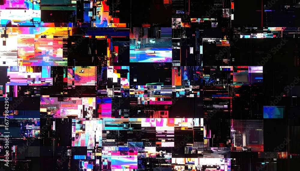 Obraz premium Futuristic Glitch Pattern with RGB Color Separation and Static Effect