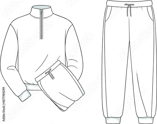 Men’s half-zip pullover sweatshirt, casual jogger pants, comfortable activewear, athletic clothing design, fitness outfit, cozy sportswear, modern fashion, apparel, style
