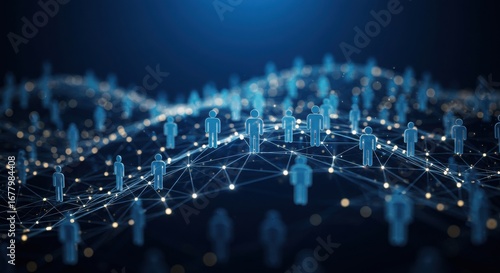 Connected global network of human figures representing digital society