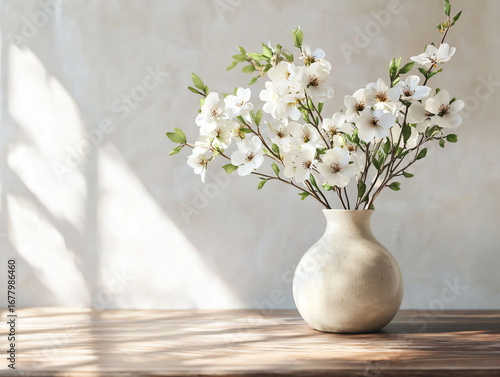 Wallpaper Mural Elegant White Flowers in Simple Vase on Rustic Wooden Table Torontodigital.ca