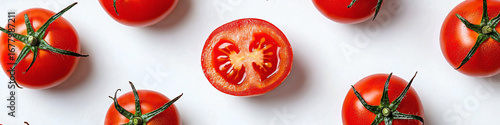Wallpaper Mural Fresh Red Tomatoes Arranged with One Cut Tomato on White Background Torontodigital.ca