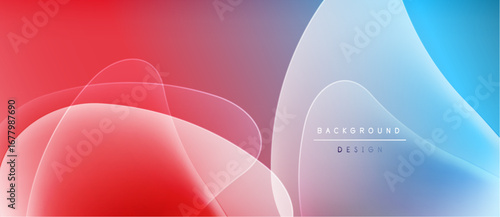 Abstract gradients blend, creating flowing shapes. Red, blue, purple hues dominate design. Minimal text present, modern aesthetic.