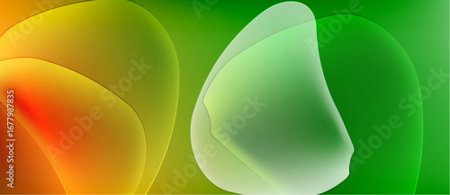 Abstract colorful blobs overlap. Gradient transitions create vibrant visual effect. Smooth shapes suggest fluidity, warmth, freshness.