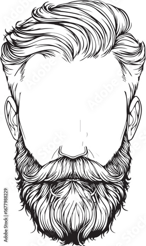Beard and Hairstyle Illustration: A stylized illustration captures the essence of a modern, hipster aesthetic, showcasing a meticulously groomed beard and stylish hairstyle.