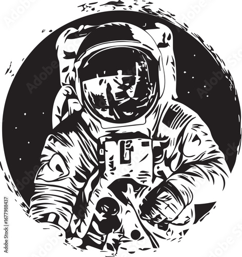 Astronaut's Cosmic Exploration: An astronaut, in a classic space suit, is ready to venture into the vast cosmic unknown. With a detailed illustration on the front.