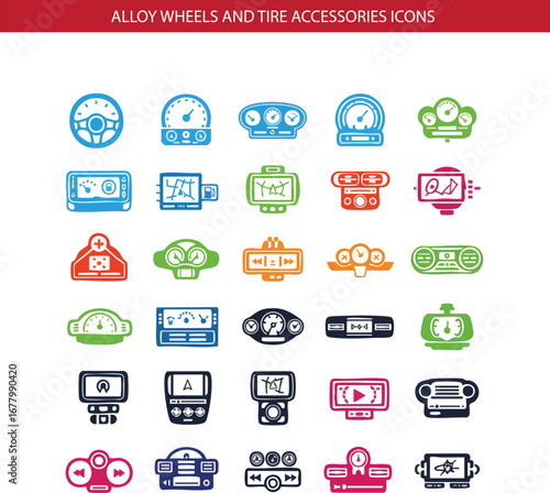 Car Dashboard and Infotainment Icon Set