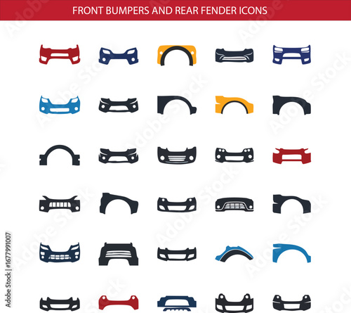 Car Bumper and Fender Icon Set
