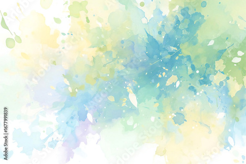 水彩風の抽象アート・グリーンとイエローの幾何学模様背景