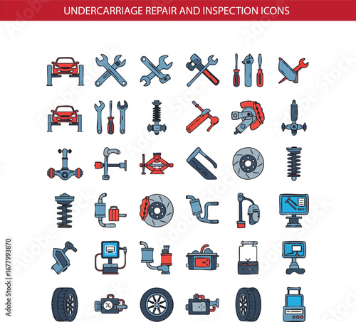 Car Undercarriage Repair and Inspection Icon Set