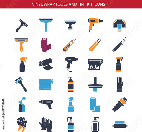 Car Vinyl Wrap and Tint Tool Icon Set