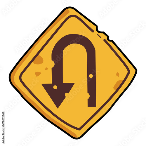 Left U-Turn Sign Graphic Illustration. sign triangular yellow safety symbol.
